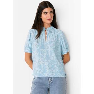 Whistles Blue Bamboo Leaves Tie Neck Blouse